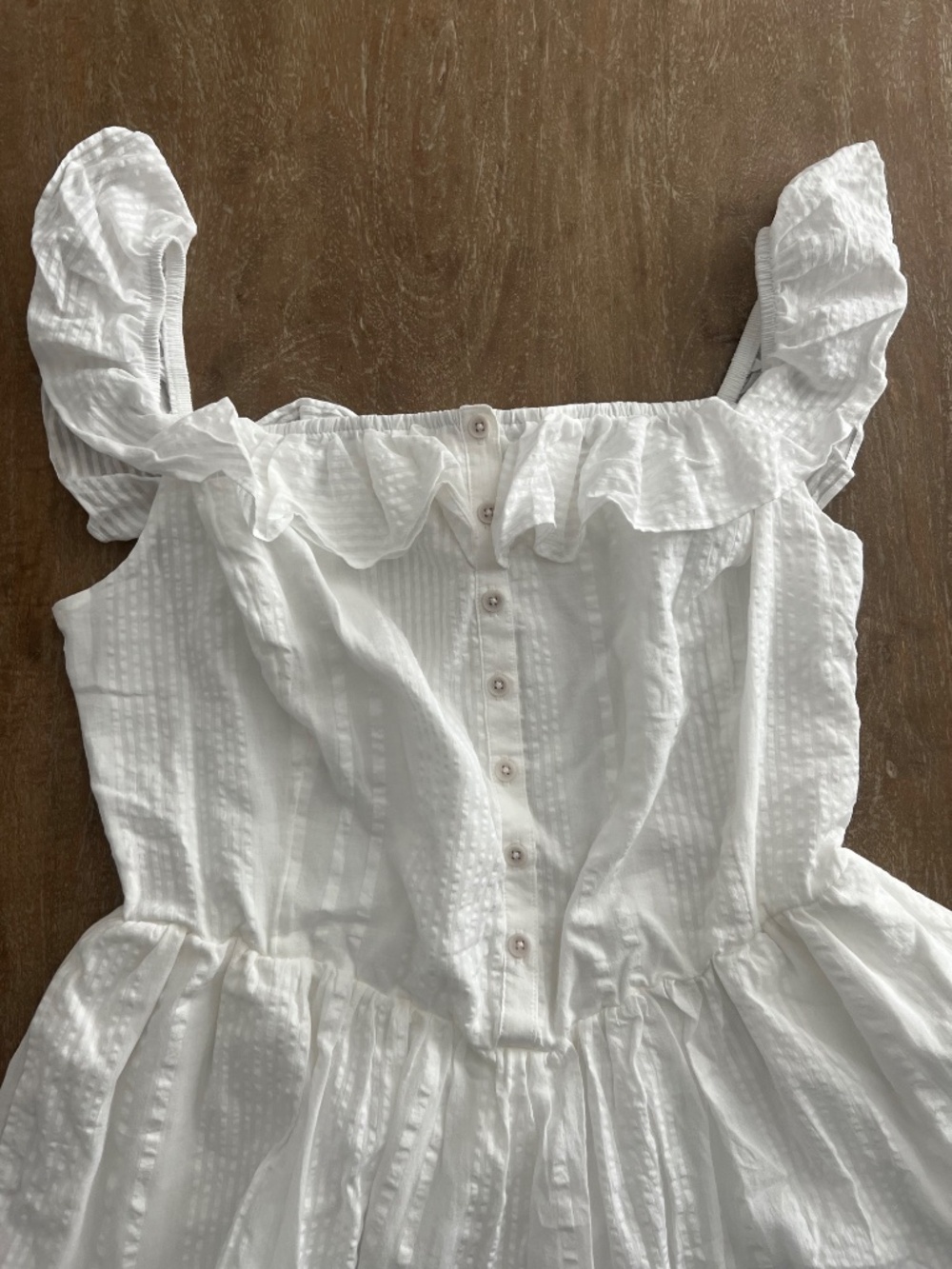 Aerie White Textured Ruffle Romper NWT | Sleeveless Button Front - Picture 3 of 4